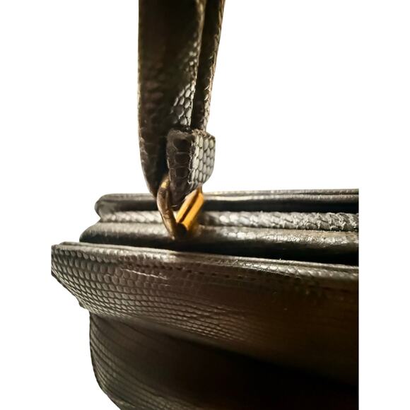 Vtg Crouch & Fitzgerald Black Reptile Leather Handbag with Brass Hardware - Picture 13 of 13